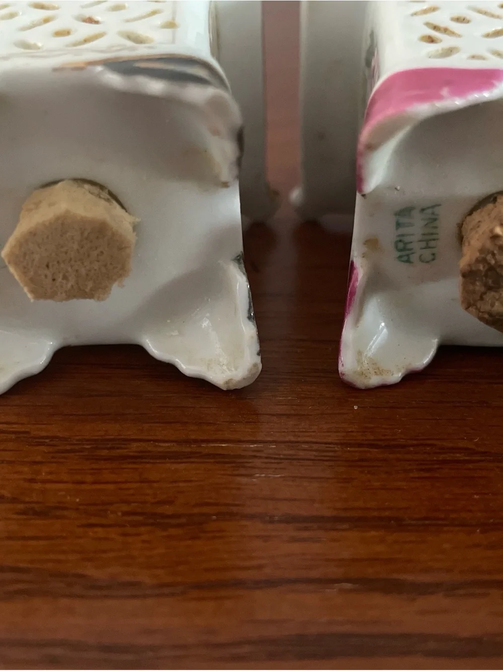 Porcelain Pagoda Salt and Pepper Shakers - Black & Pink Arita China